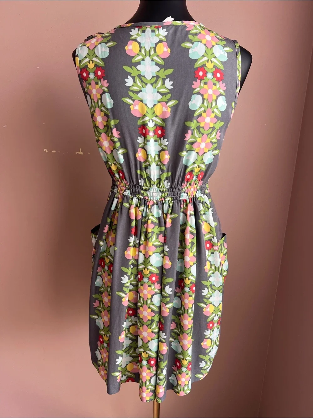 Matilda Jane Gray Floral Sleeveless Mini Dress with Pink, Yellow & Green Accents